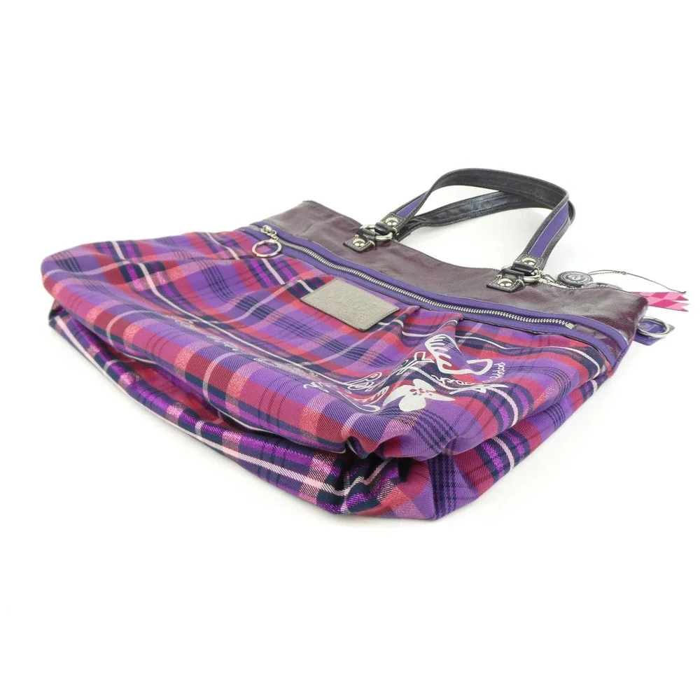 Coach Poppy Purple Plaid Large Shoulder Bag Tote 15886